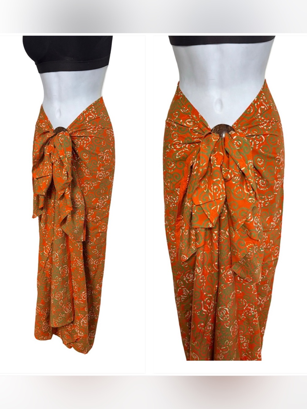 Women's Orange Floral Swim Sarong Cover-Up
